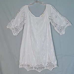Staring at Stars white lace embroidered mini dress beach cover up fully lined